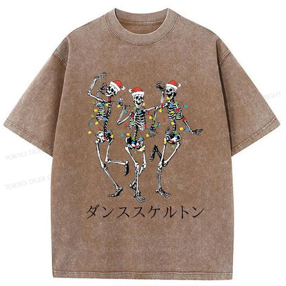 Tokyo-Tiger Skeleton Dancing Christmas Washed T-Shirt