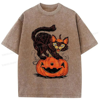 Tokyo-Tiger Fierce Cats And Pumpkins Washed T-Shirt