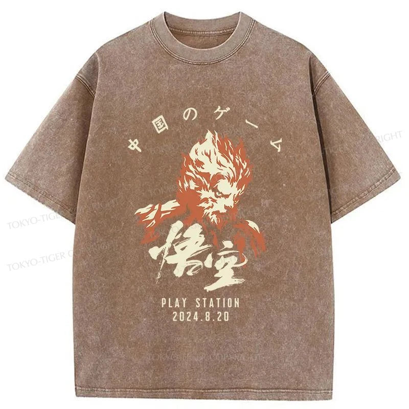 Tokyo-Tiger Wukong Game Washed T-Shirt