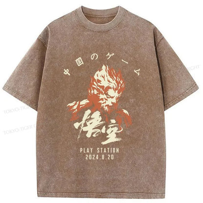 Tokyo-Tiger Wukong Game Washed T-Shirt