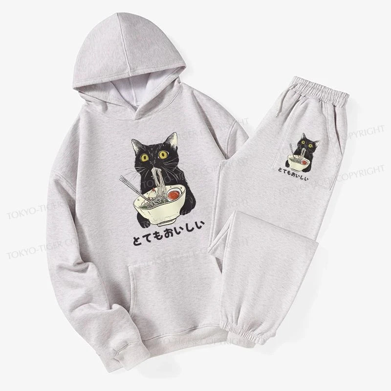 Tokyo-Tiger Cats Eat Ramen Noodles Fleece Lined Hoodie Set