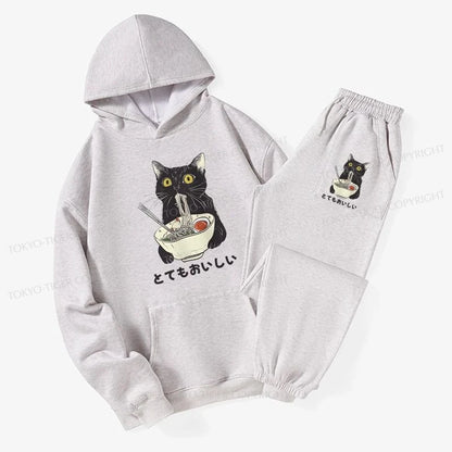 Tokyo-Tiger Cats Eat Ramen Noodles Fleece Lined Hoodie Set