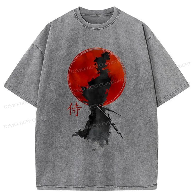 Tokyo-Tiger Cool Japanese Samurai Washed T-Shirt