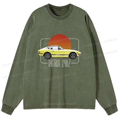 Tokyo-Tiger Datsun 240Z Retro Classic Car Washed Long Sleeve T-Shirt