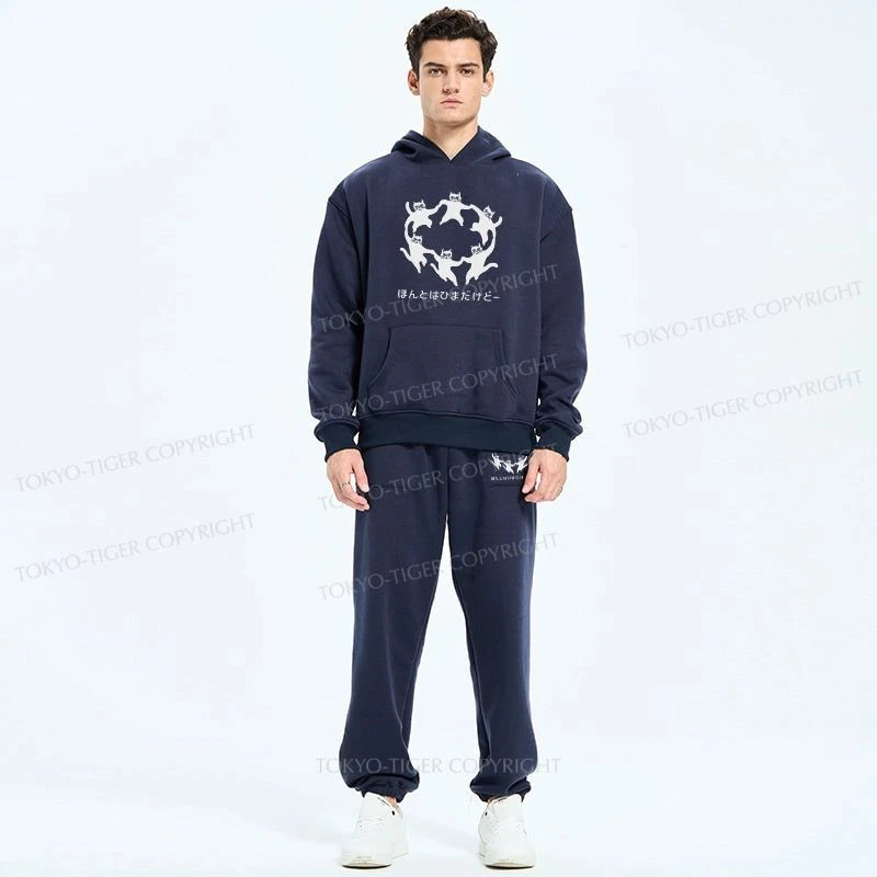 Tokyo-Tiger Leisure Cats Japanese Fleece Lined Hoodie Set