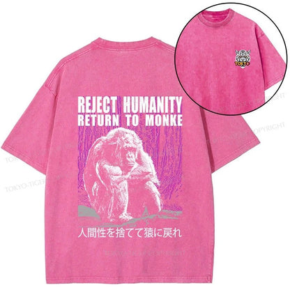 Tokyo-Tiger Reject Humanity Return To Monkey Front Back Washed T-Shirt