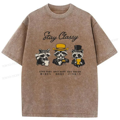 Tokyo-Tiger Stay Classy Raccoon Washed T-Shirt