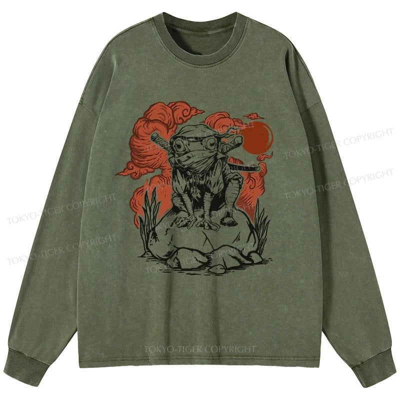 Tokyo-Tiger Ninja Frog Japanese Washed Long Sleeve T-Shirt