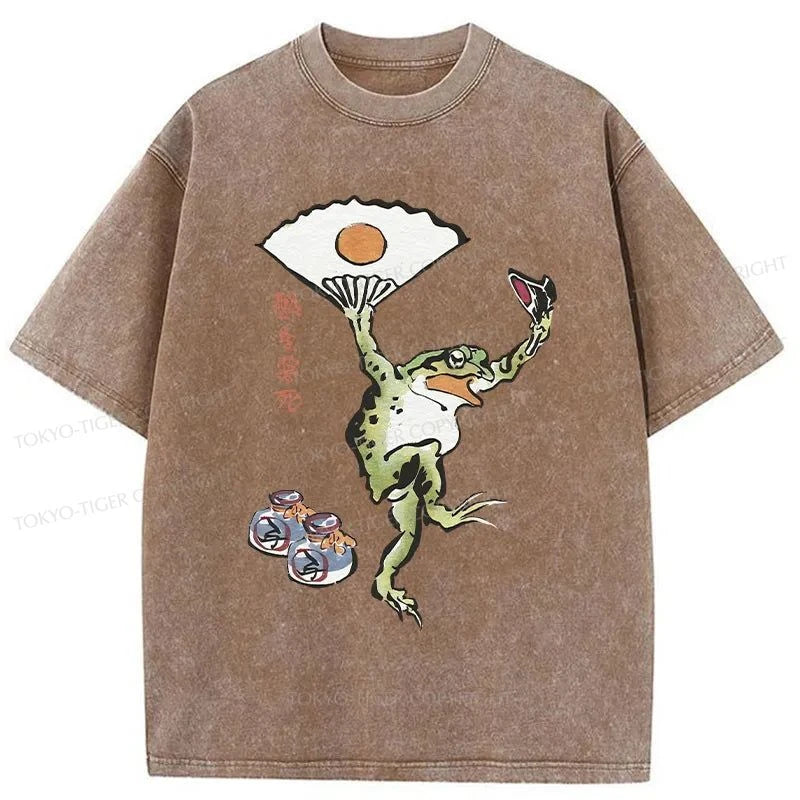 Tokyo-Tiger Dancing Frog Japanese Washed T-Shirt