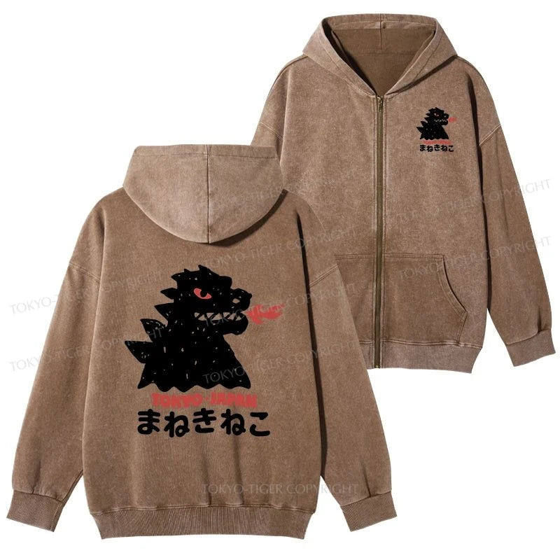 Tokyo-Tiger Japanese Fortune Cat Washed Zip Hoodie