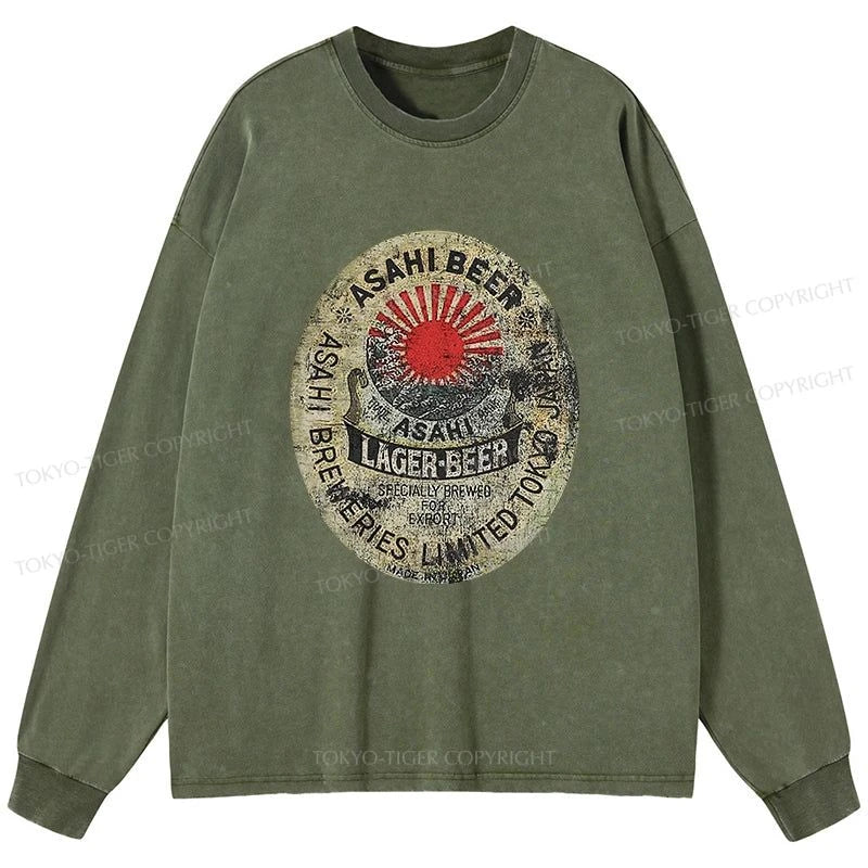 Tokyo-Tiger ASAHI BEER Japanese Washed Long Sleeve T-Shirt