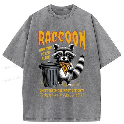 Tokyo-Tiger Raccoons Eat Pizza Washed T-Shirt