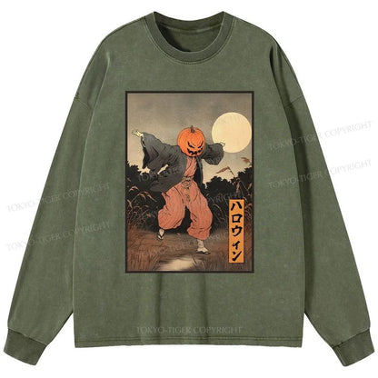 Tokyo-Tiger Japanese Pumpkin Monster Washed Long Sleeve T-Shirt