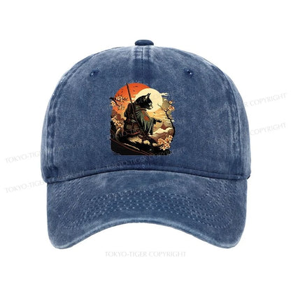 Tokyo-Tiger Cat Ninja Ukiyo-e Anime Style Samurai Washed Cap