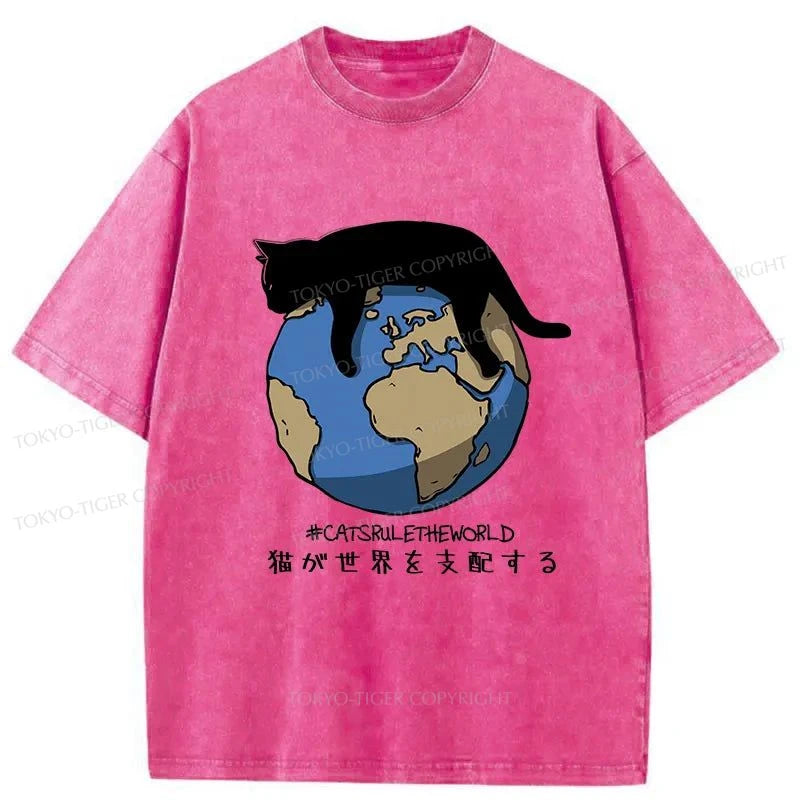 Tokyo-Tiger Cats Rule The World Japan Washed T-Shirt