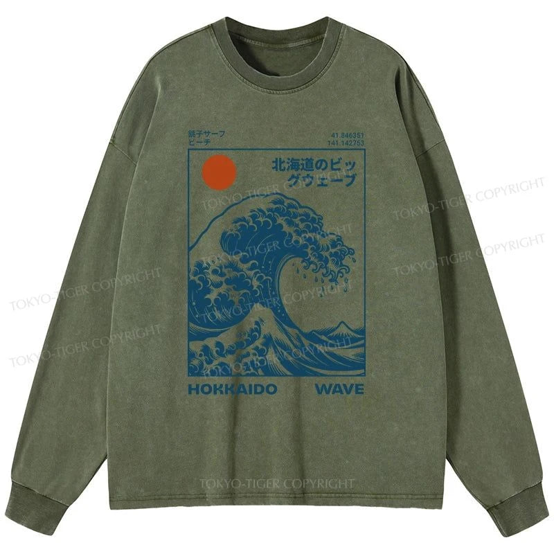 Tokyo-Tiger Hokkaido Wave Japan Washed Long Sleeve T-Shirt