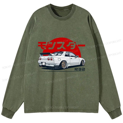 Tokyo-Tiger Monster. Skyline R32 GTR Washed Long Sleeve T-Shirt