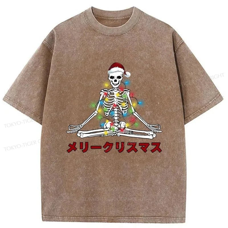 Tokyo-Tiger Christmas Skull Sitting Like Buddha Washed T-Shirt