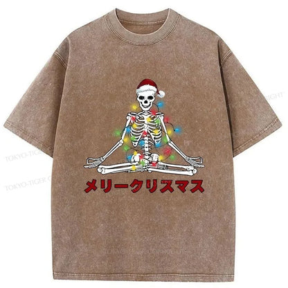 Tokyo-Tiger Christmas Skull Sitting Like Buddha Washed T-Shirt