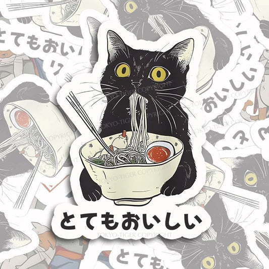 Tokyo-Tiger Cats Eat Ramen Noodles Sticker