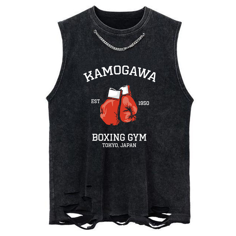 Tokyo-Tiger Retro Boxing Gloves Chain Link Washed Tank