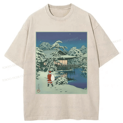 Tokyo-Tiger Ukiyoe Santa Claus Washed T-Shirt