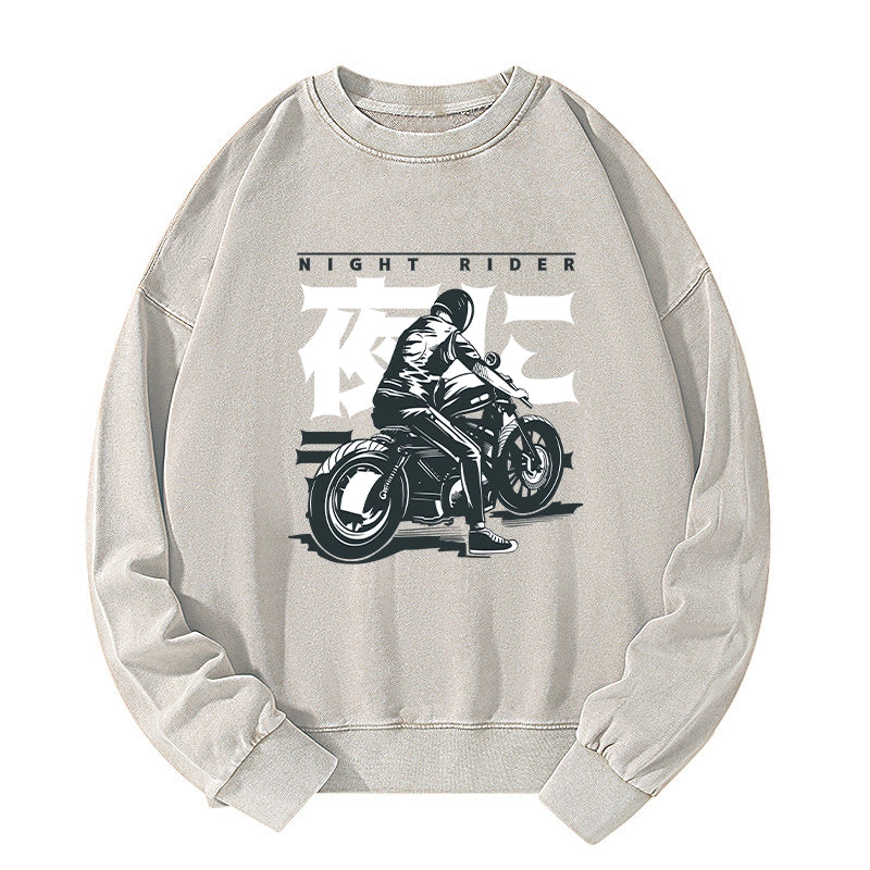 Tokyo-Tiger Motorcyclist Japanese Night Rider Washed Sweatshirt