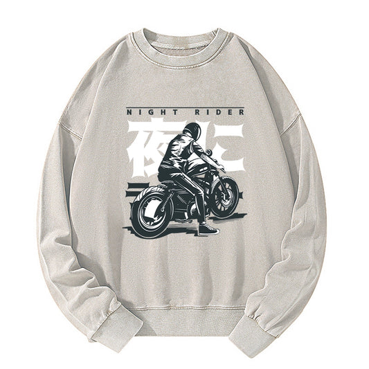 Tokyo-Tiger Motorcyclist Japanese Night Rider Washed Sweatshirt