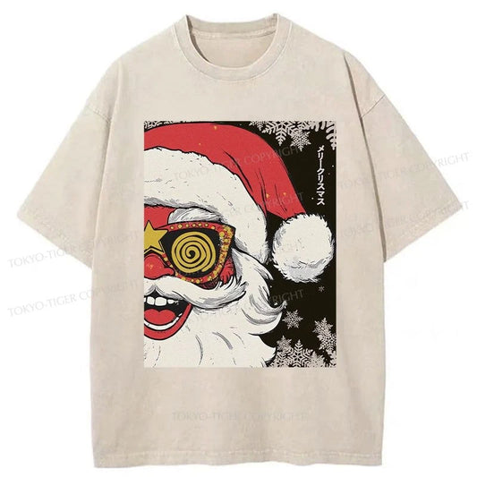 Tokyo-Tiger Cool Santa In Christmas Washed T-Shirt