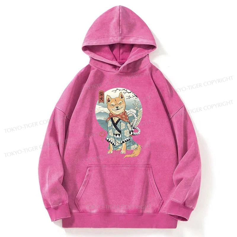 Tokyo-Tiger Samurai Shiba Dog Japanese Washed Hoodie