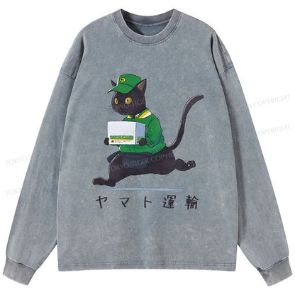 Tokyo-Tiger Black Cat Appreciation Day Washed Long Sleeve T-Shirt