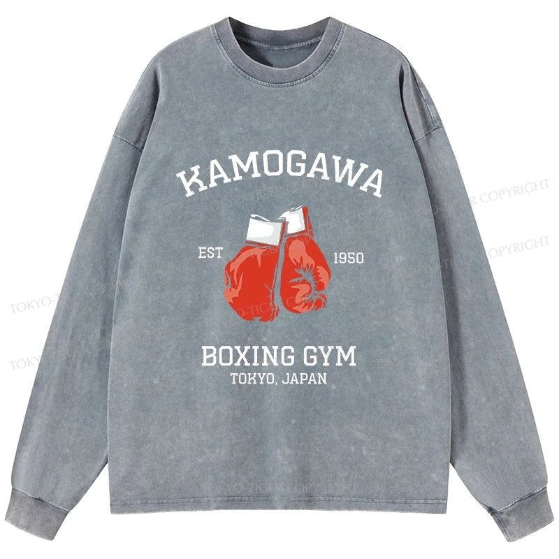 Tokyo-Tiger Retro Boxing Gloves Manga Anime Washed Long Sleeve T-Shirt