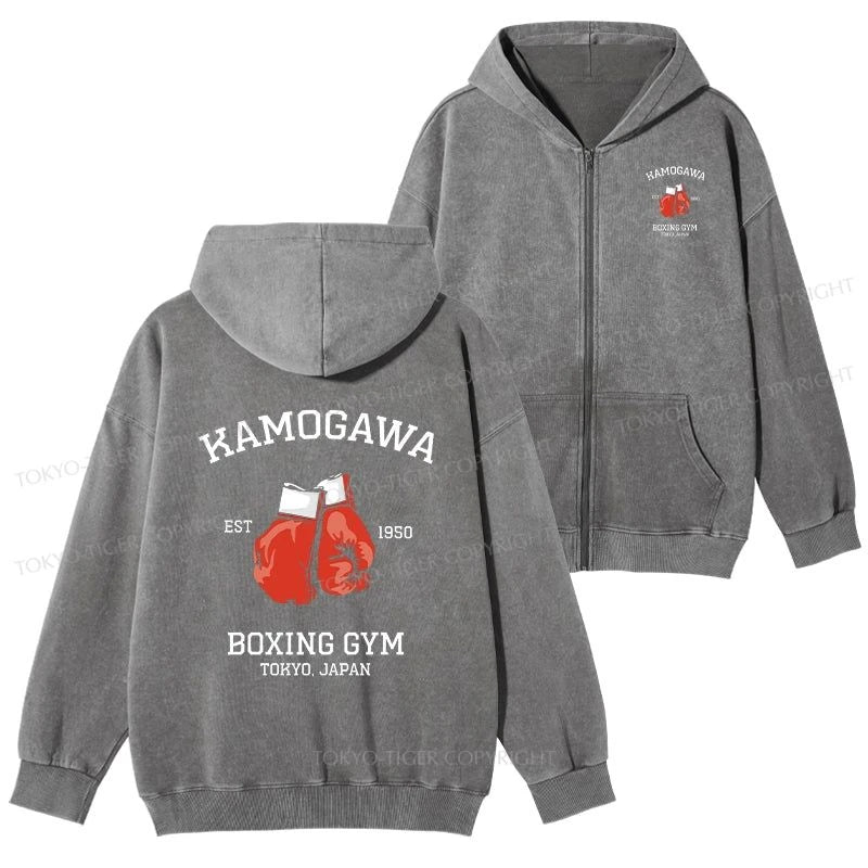 Tokyo-Tiger Retro Boxing Gloves Manga Anime Washed Zip Hoodie