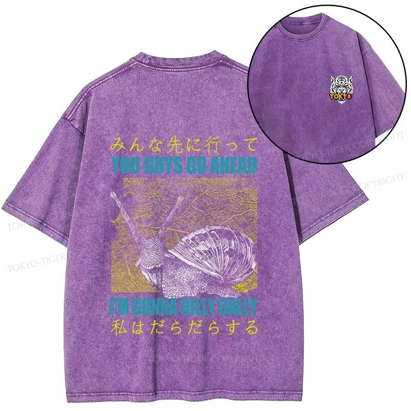 Tokyo-Tiger Slow Snail Japanese Front Back Washed T-Shirt