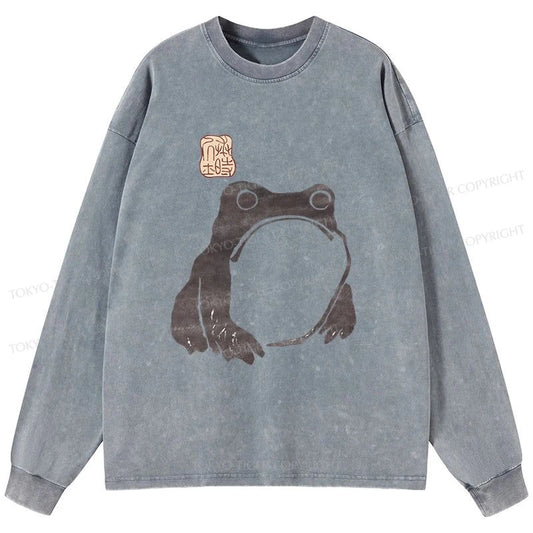 Tokyo-Tiger Matsumoto Hoji woodblock print frog Washed Long Sleeve T-Shirt