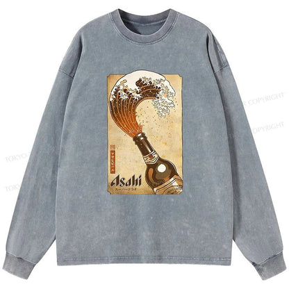 Tokyo-Tiger Asahi Logo Japanese Washed Long Sleeve T-Shirt