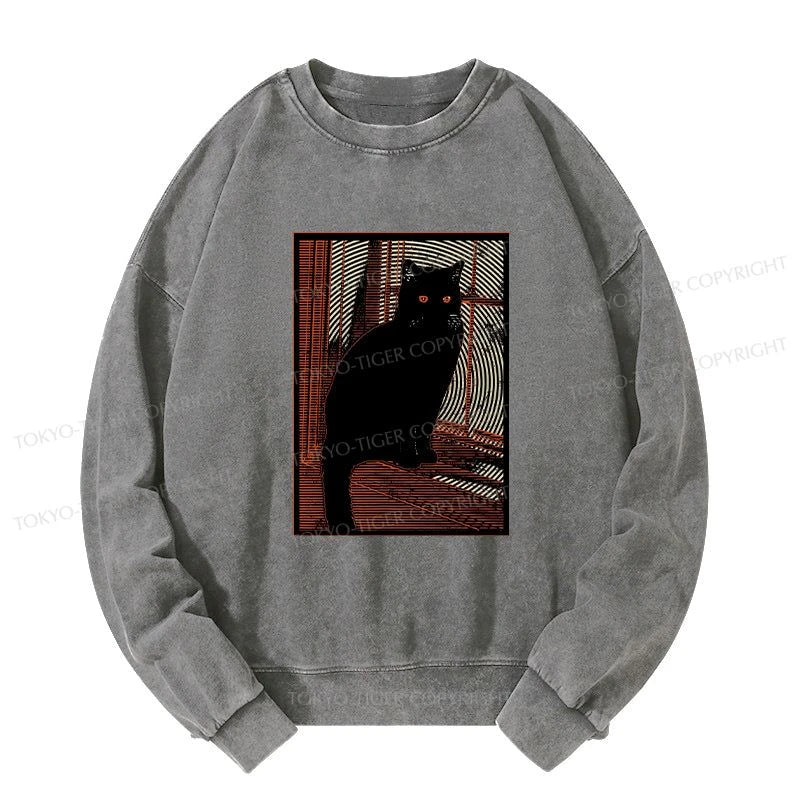 Tokyo-Tiger Mysterious Black Cat Washed Sweatshirt