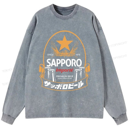 Tokyo-Tiger Sapporo Beer Japanese Memorabilia Washed Long Sleeve T-Shirt