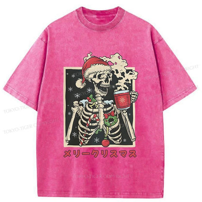 Tokyo-Tiger Skeleton Christmas Japanese Washed T-Shirt