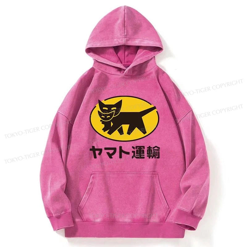 Tokyo-Tiger Black Cat Transport Pattern Japanese Washed Hoodie