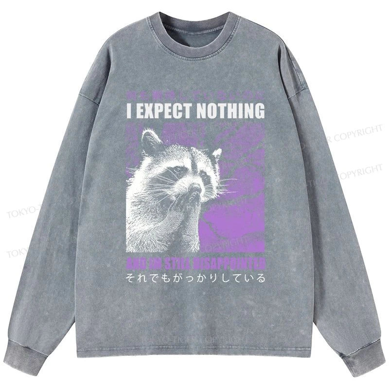 Tokyo-Tiger Disappointed Raccoon Japanese Washed Long Sleeve T-Shirt