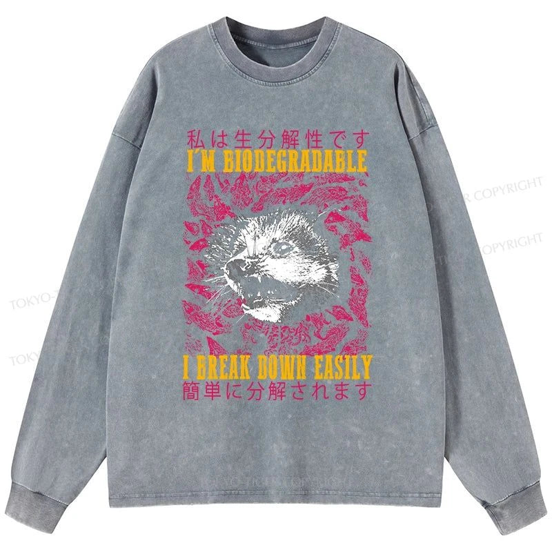 Tokyo-Tiger An Easily Breakable Opossum Washed Long Sleeve T-Shirt