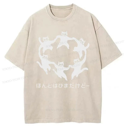 Tokyo-Tiger Leisure Cats Japanese Washed T-Shirt