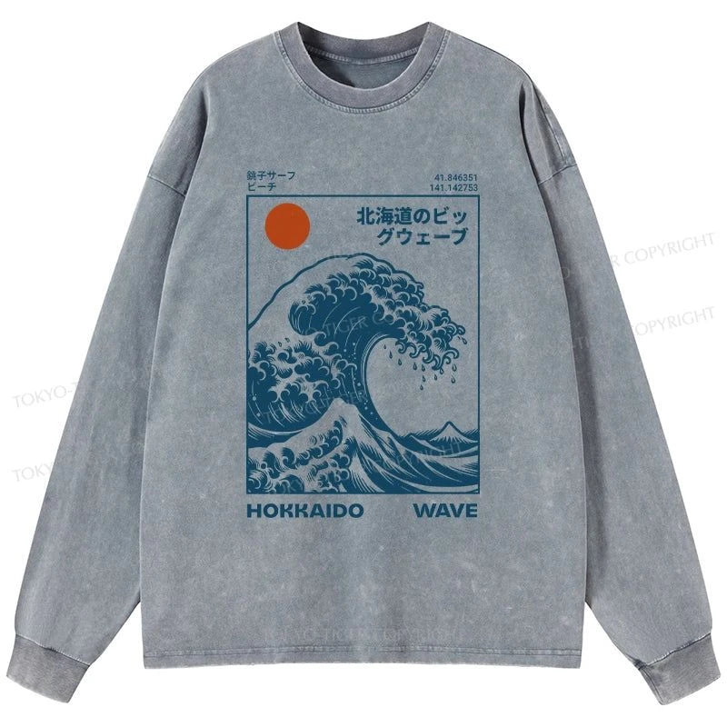 Tokyo-Tiger Hokkaido Wave Japan Washed Long Sleeve T-Shirt