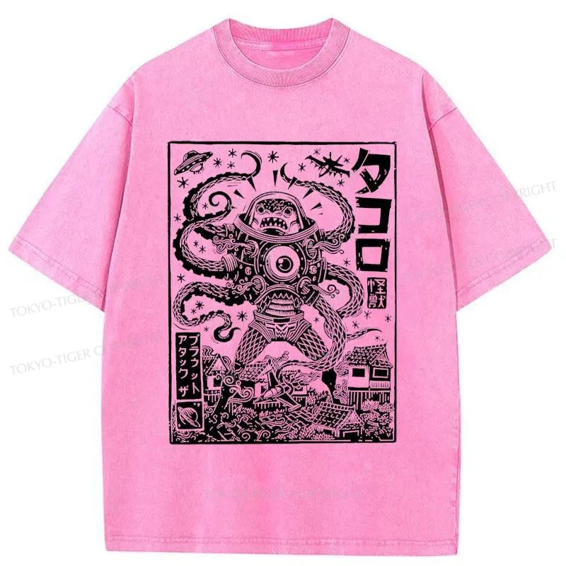 Tokyo-Tiger Scary Sea Monster Washed T-Shirt