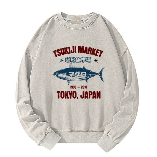 Tokyo-Tiger Japanese Tsukiji Fish Market Washed Sweatshirt