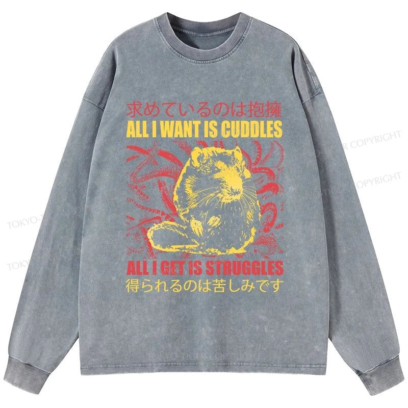 Tokyo-Tiger All I Want Is Cuddles Washed Long Sleeve T-Shirt