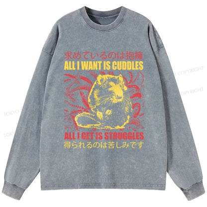 Tokyo-Tiger All I Want Is Cuddles Washed Long Sleeve T-Shirt