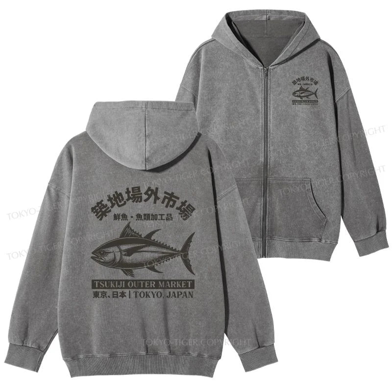 Tokyo-Tiger Sakana Tsukiji Fish Market Washed Zip Hoodie