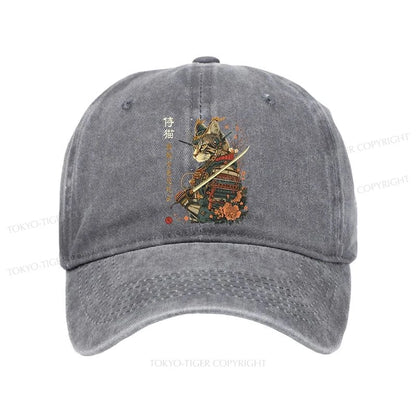 Tokyo-Tiger Cat Samurai Japanese Art Washed Cap